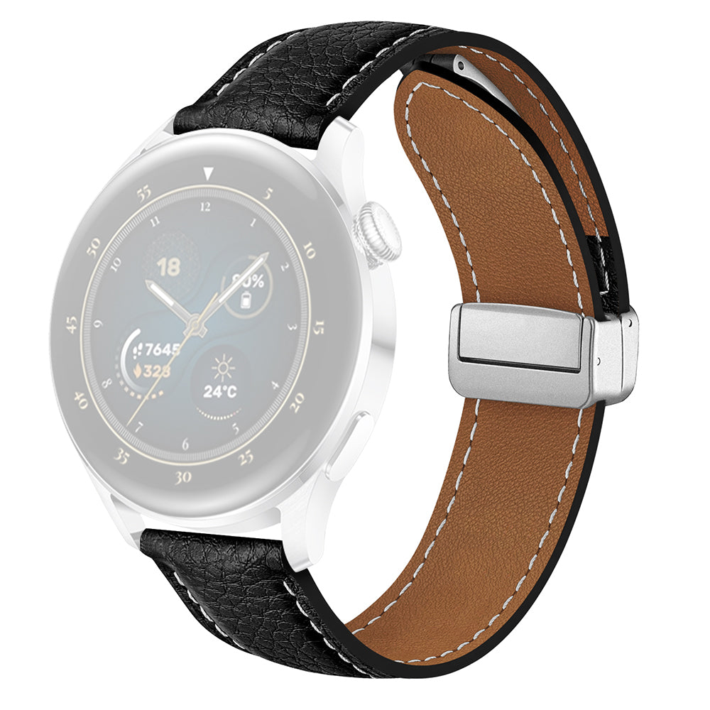 For Samsung Galaxy Watch6 Classic 43mm / Watch6 40mm Wrist Strap 20mm Litchi Texture Band with Magnetic Buckle - Black For Samsung Galaxy Watch6 Classic 43mm / Watch6 40mm Wrist Strap 20mm Litchi Texture Band with Magnetic Buckle - Black